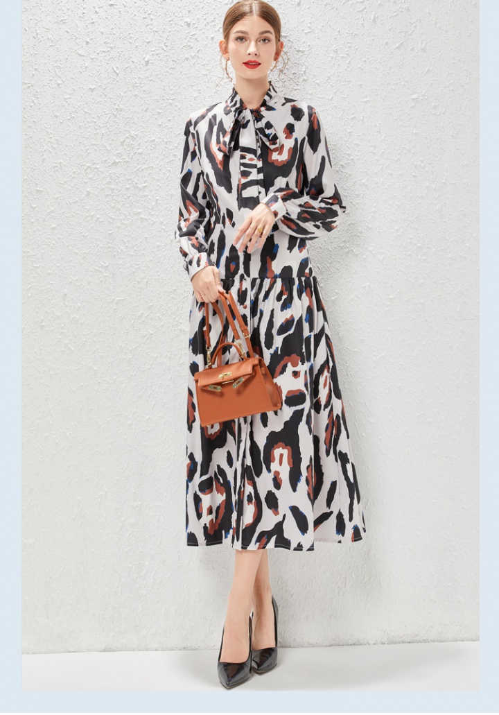 Long sleeve cstand collar long dress retro frenum dress