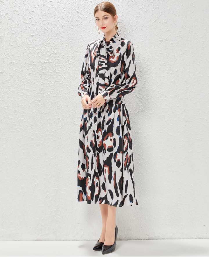 Long sleeve cstand collar long dress retro frenum dress