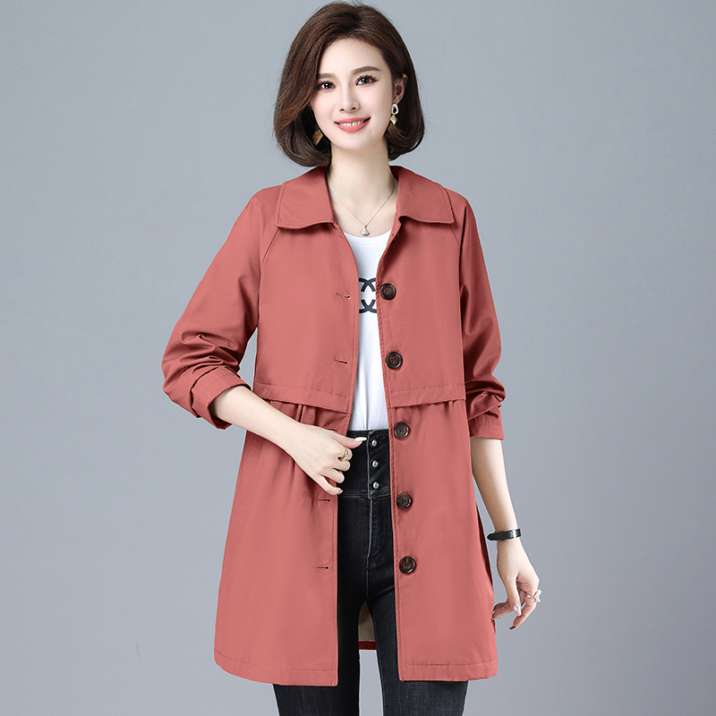 Lapel spring fat thin coat middle-aged slim windbreaker for women