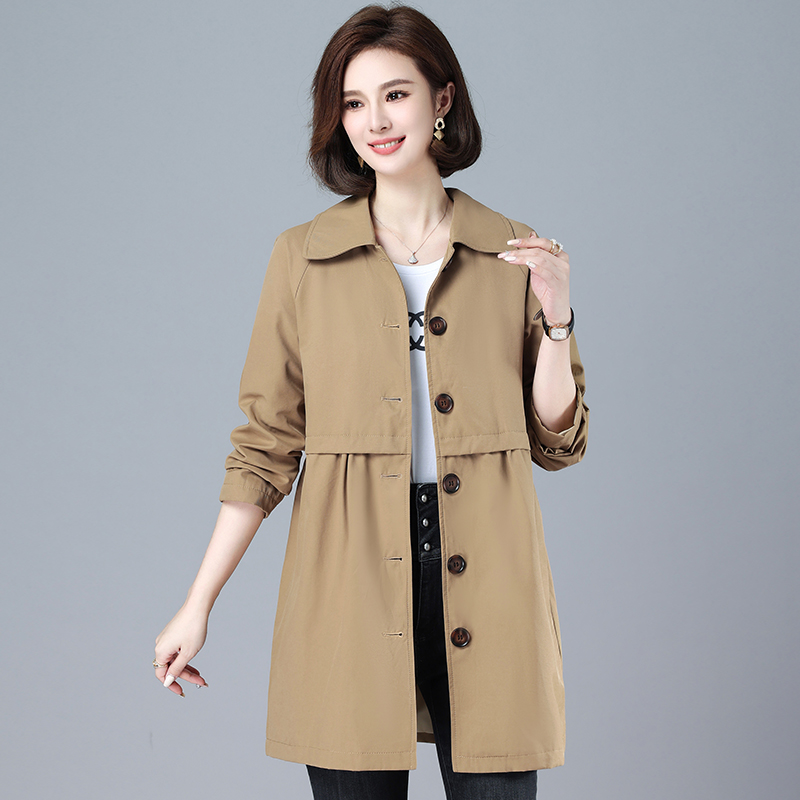 Lapel spring fat thin coat middle-aged slim windbreaker for women