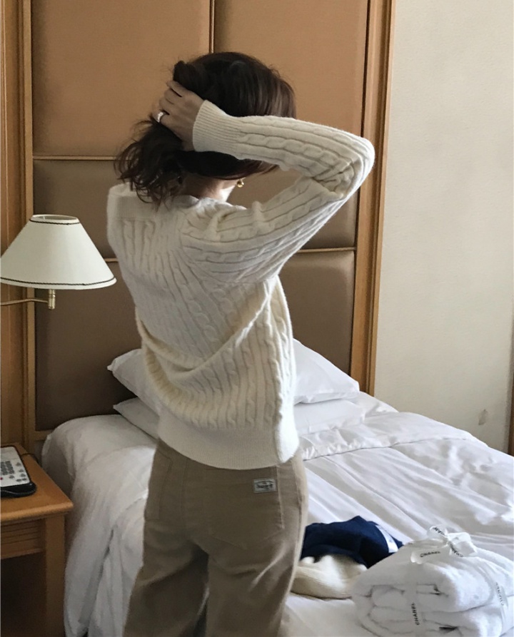 Pullover long sleeve V-neck twist Korean style sweater