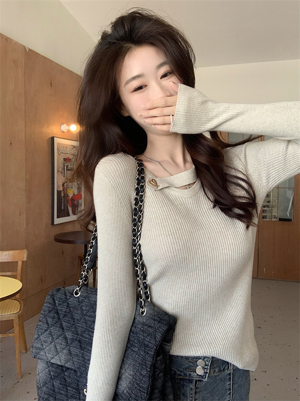 Autumn and winter V-neck tops slim all-match sweater