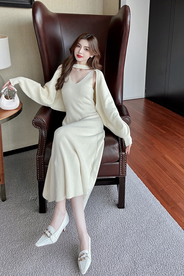 Korean style small shawl dress 2pcs set for women