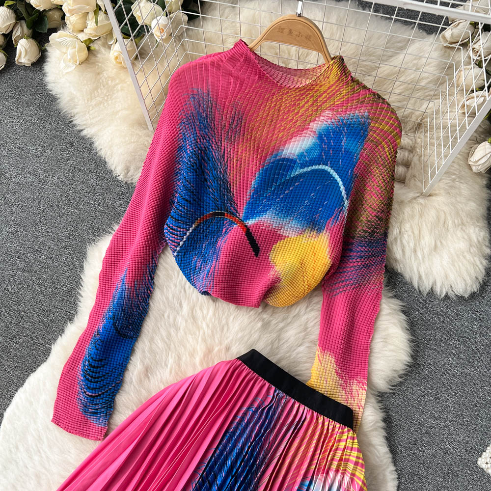 Gradient sweater printing skirt 2pcs set for women