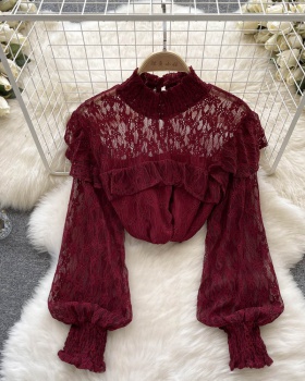 Western style sexy shirt hollow lace tops for women
