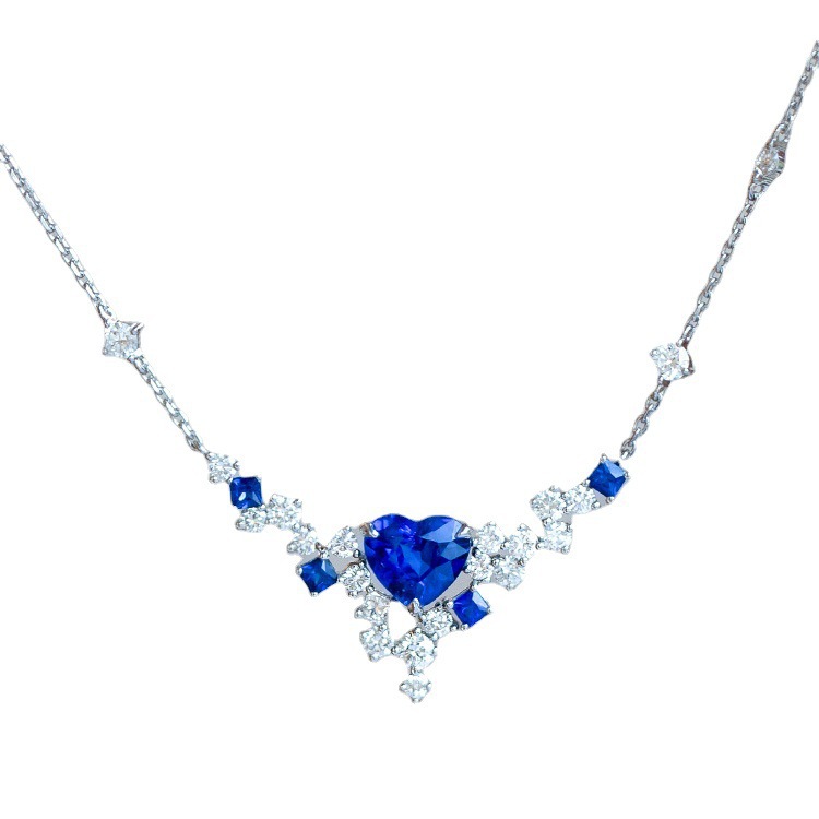 Chain pendant sapphire heart necklace for women