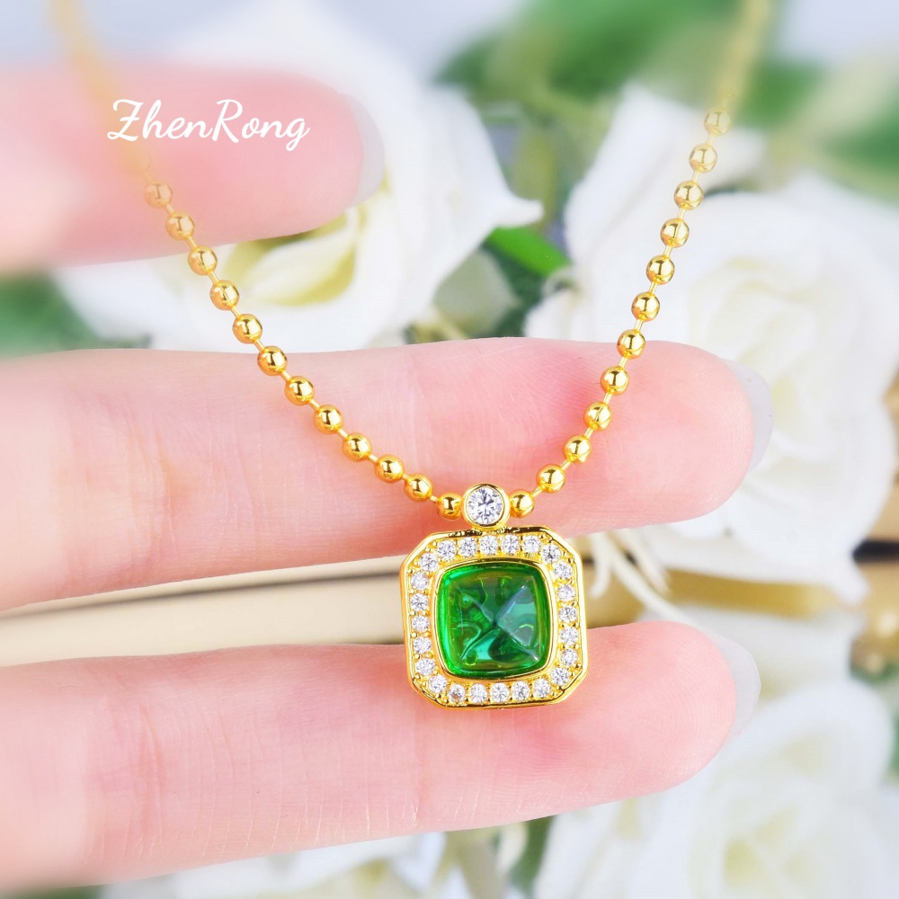 Box pendant green short France style clavicle necklace