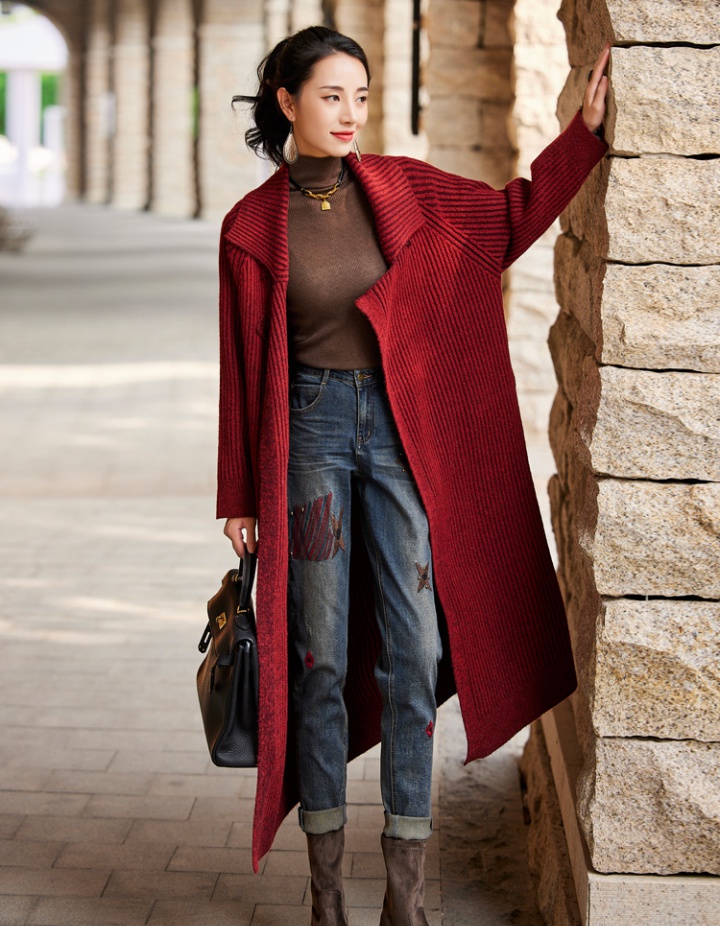 Slim knitted long overcoat winter thermal cardigan for women