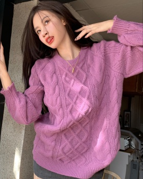 Purple twist lazy retro Japanese style thick sweater