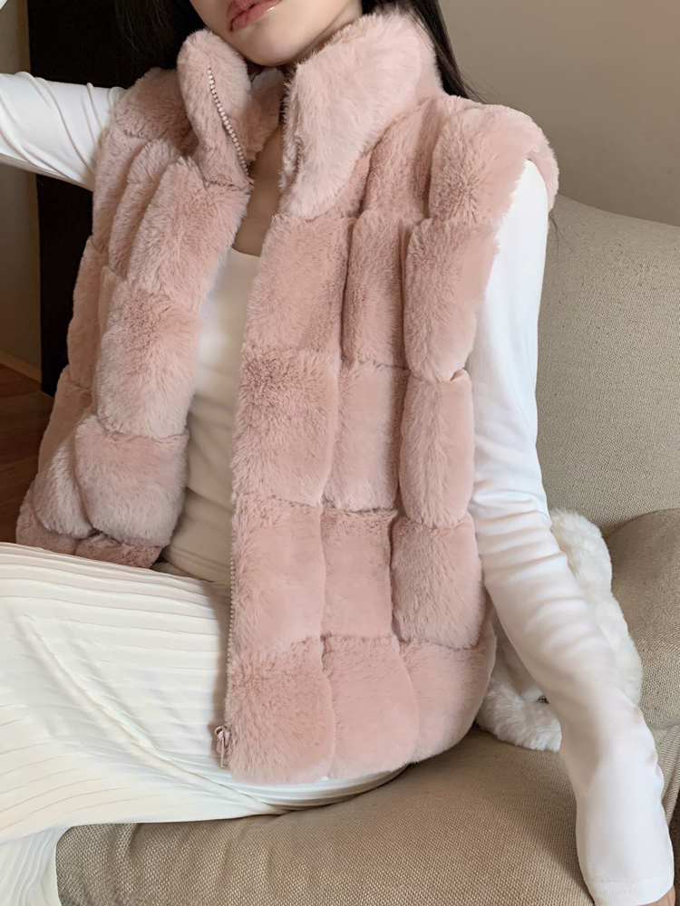Loose short temperament Korean style rabbit fur waistcoat for women