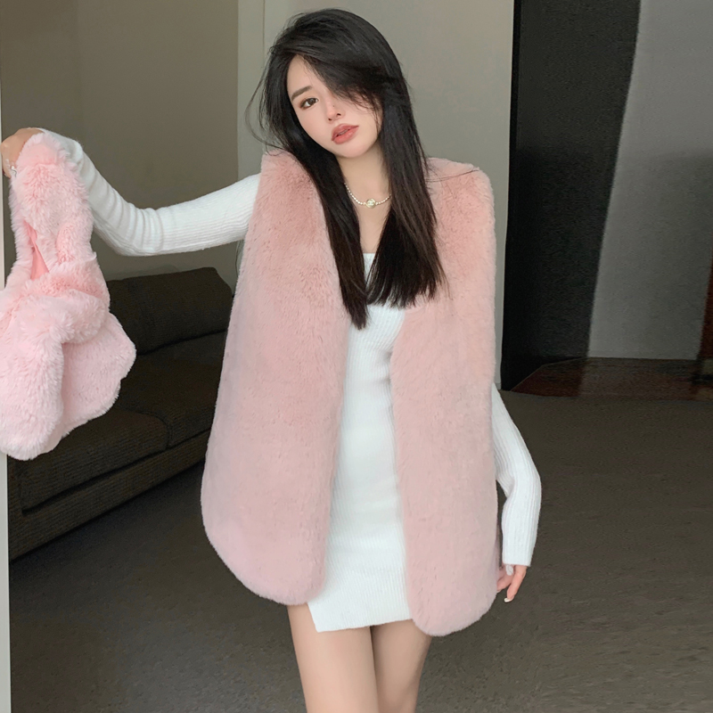 Thick Korean style fur coat rabbit fur long waistcoat