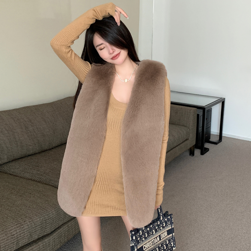 Thick Korean style fur coat rabbit fur long waistcoat