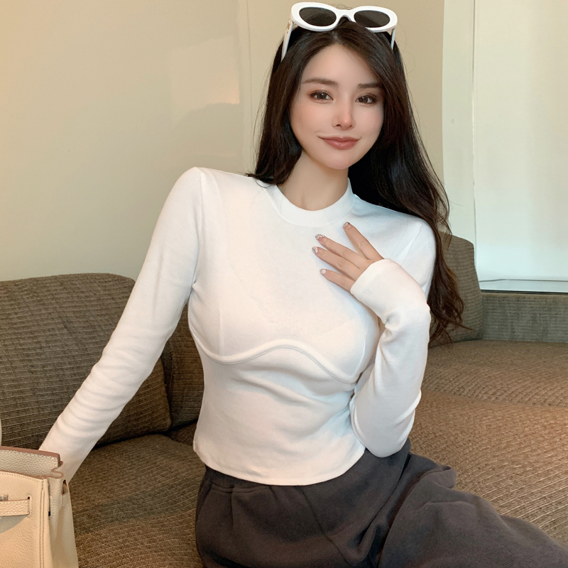 Korean style long sleeve T-shirt navel temperament tops