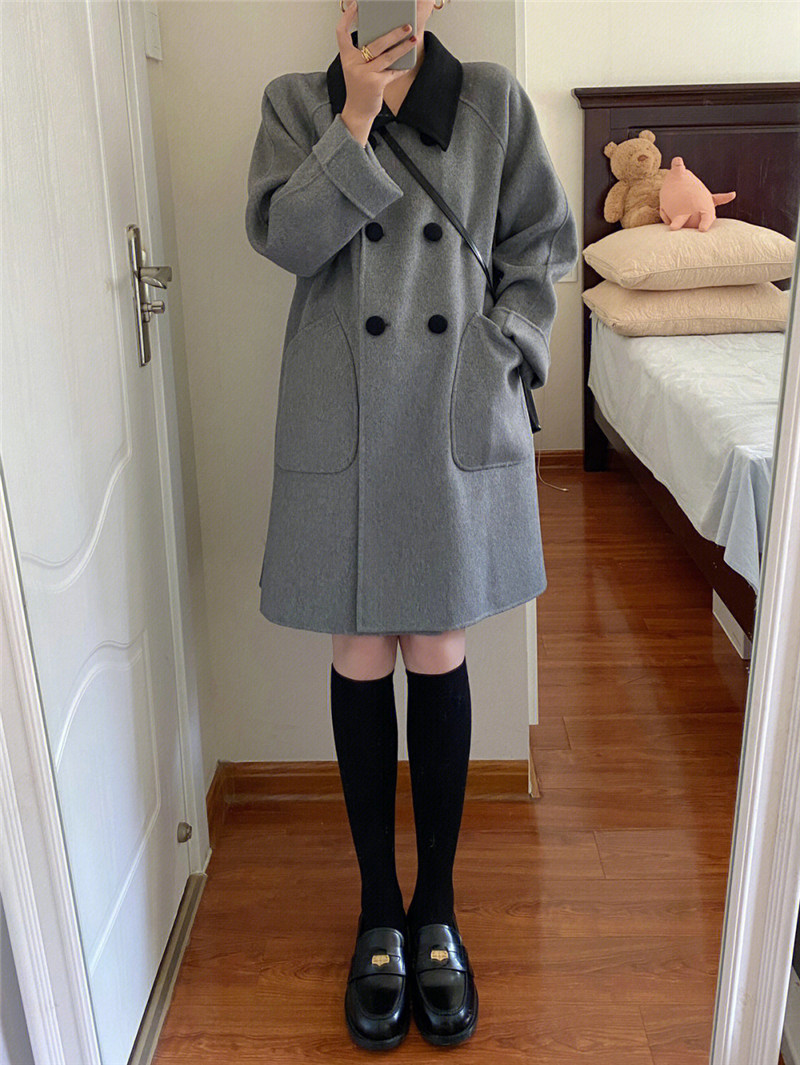 Doll collar long overcoat Korean style woolen coat