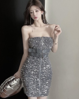 Wrapped chest T-back package hip formal dress