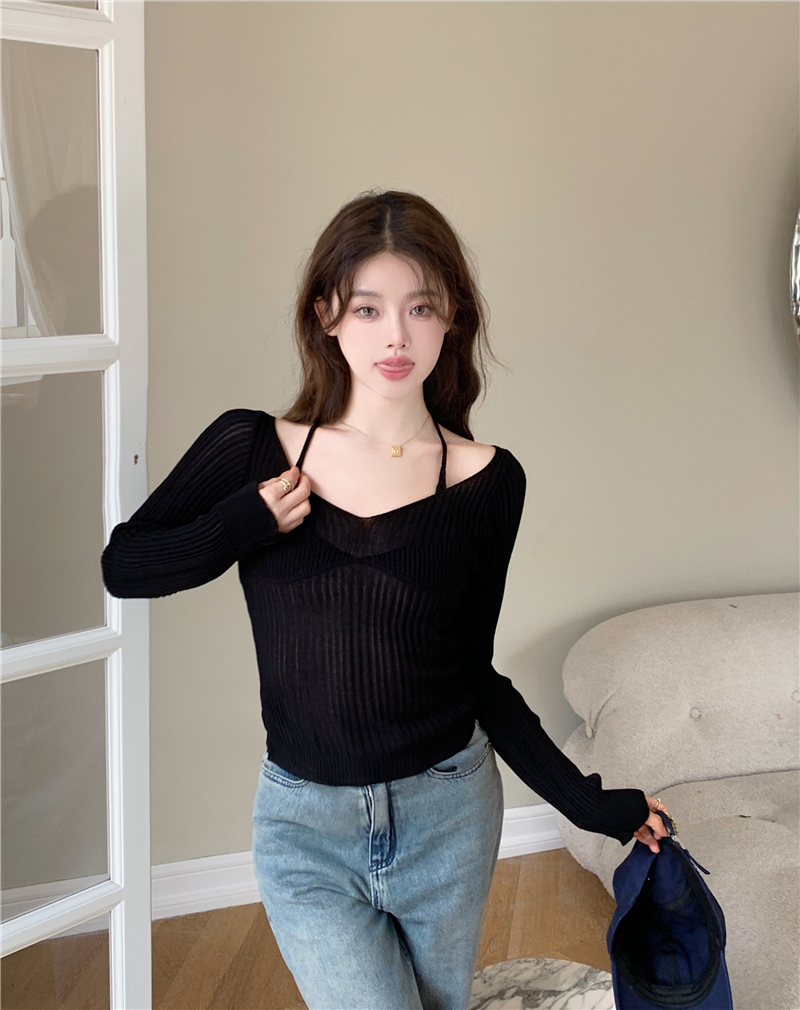 Frenum autumn and winter clavicle halter sweater for women