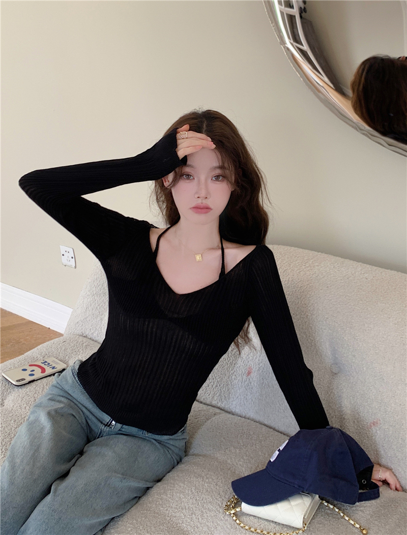 Frenum autumn and winter clavicle halter sweater for women