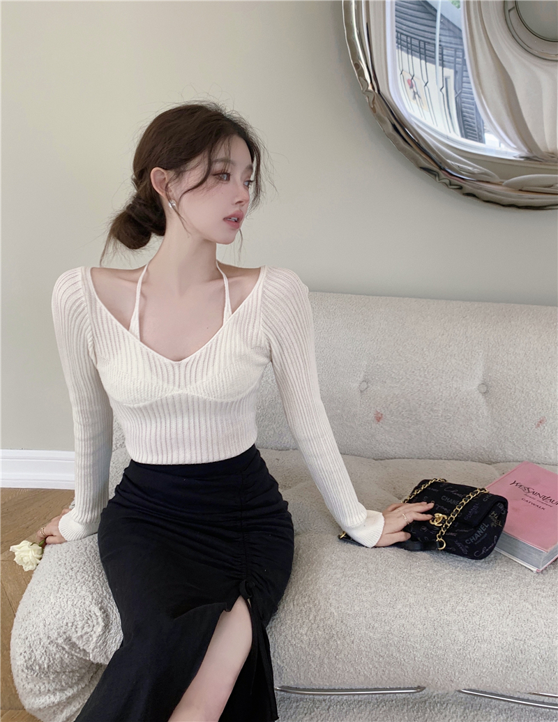 Frenum autumn and winter clavicle halter sweater for women