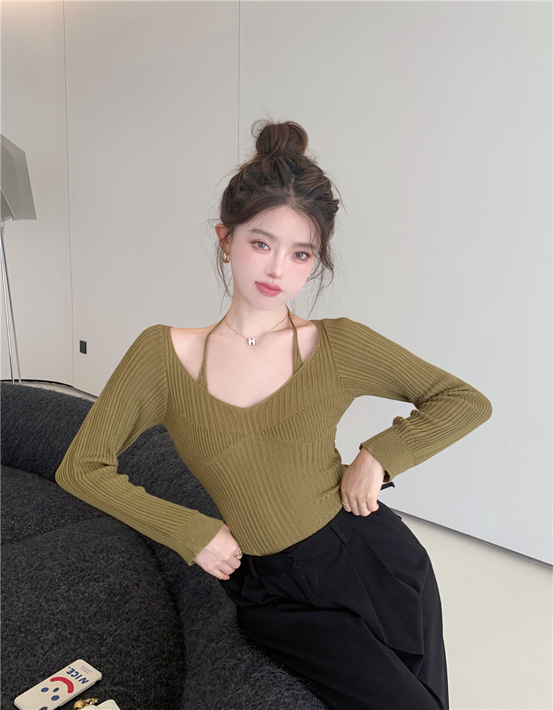 Frenum autumn and winter clavicle halter sweater for women