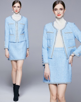 Fashion and elegant winter beading blue skirt 2pcs set