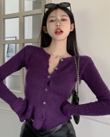 Purple all-match sweater slim long sleeve tops