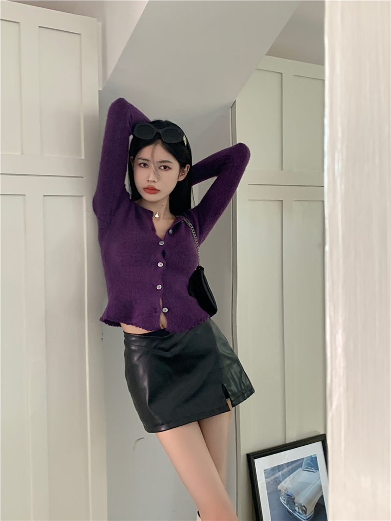 Purple all-match sweater slim long sleeve tops