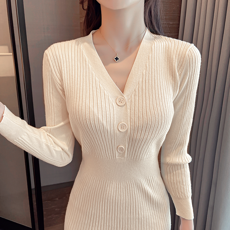 Exceed knee overcoat knitted sweater dress