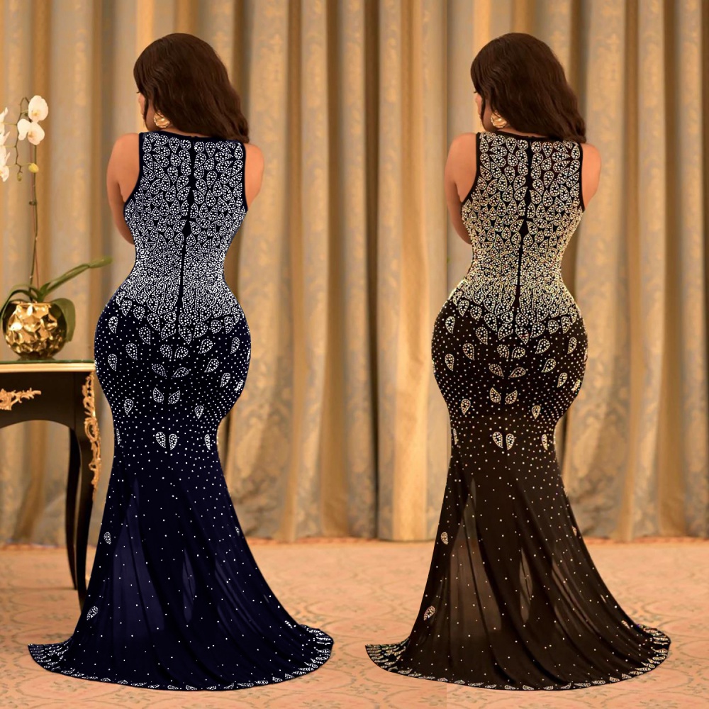 V-neck fashion dress rhinestone long dress for women