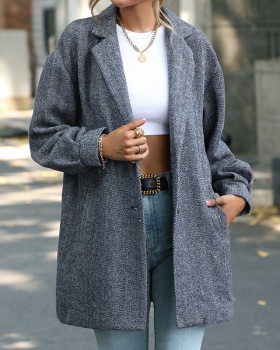 Loose European style woolen coat commuting coat for women