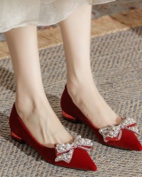 Thick flat bow shoes pointed low wedding shoes for women