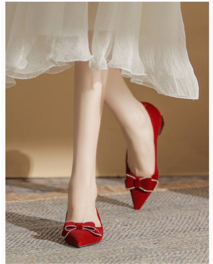 Red low pointed shoes flat bride wedding shoes for women