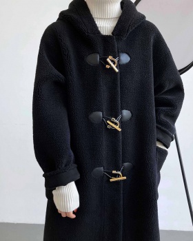 Loose thick long overcoat autumn and winter lambs wool coat