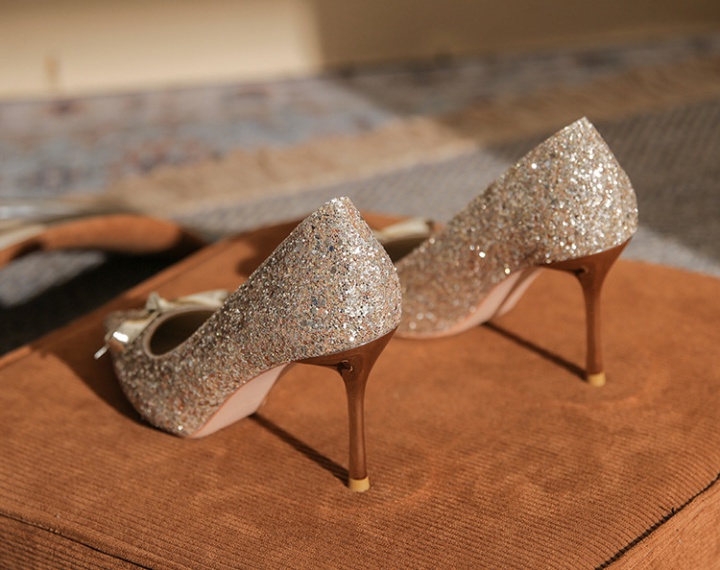 Bride crystal pointed high-heeled shoes sequins bow shoes
