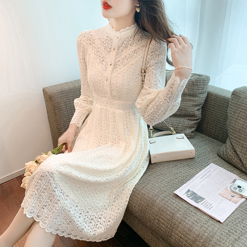 Tender autumn and winter lady lace France style dress