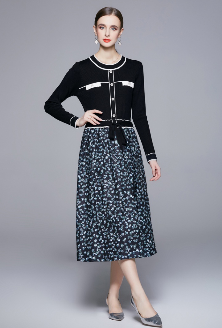 Knitted splice dress fashion and elegant Pseudo-two sweater