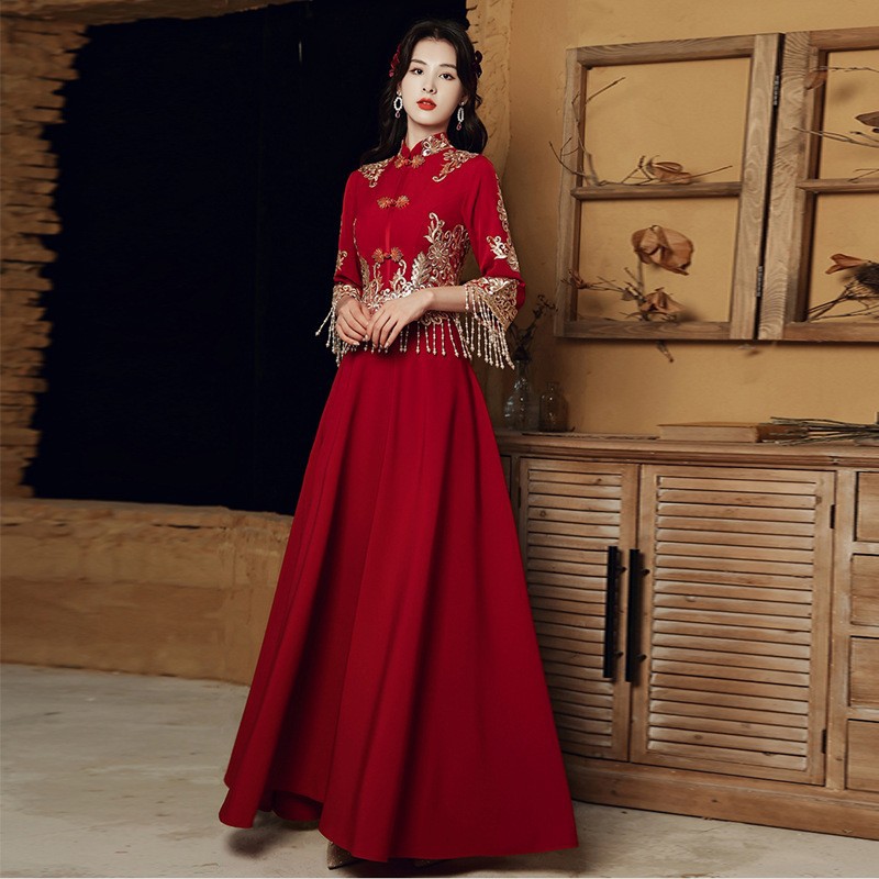 Bride cheongsam Chinese style evening dress for women