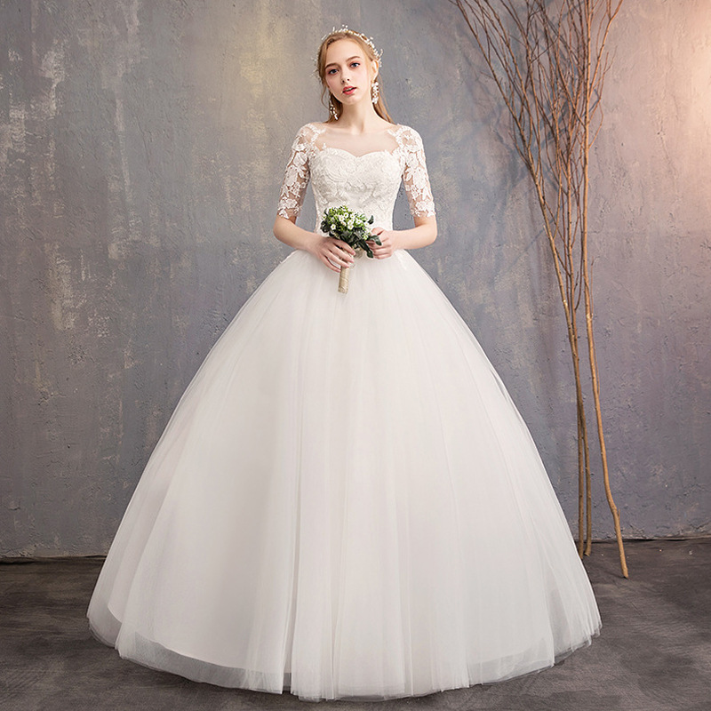 Court style light wedding dress floor length formal dress