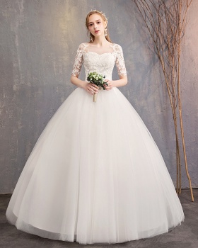 Court style light wedding dress floor length formal dress