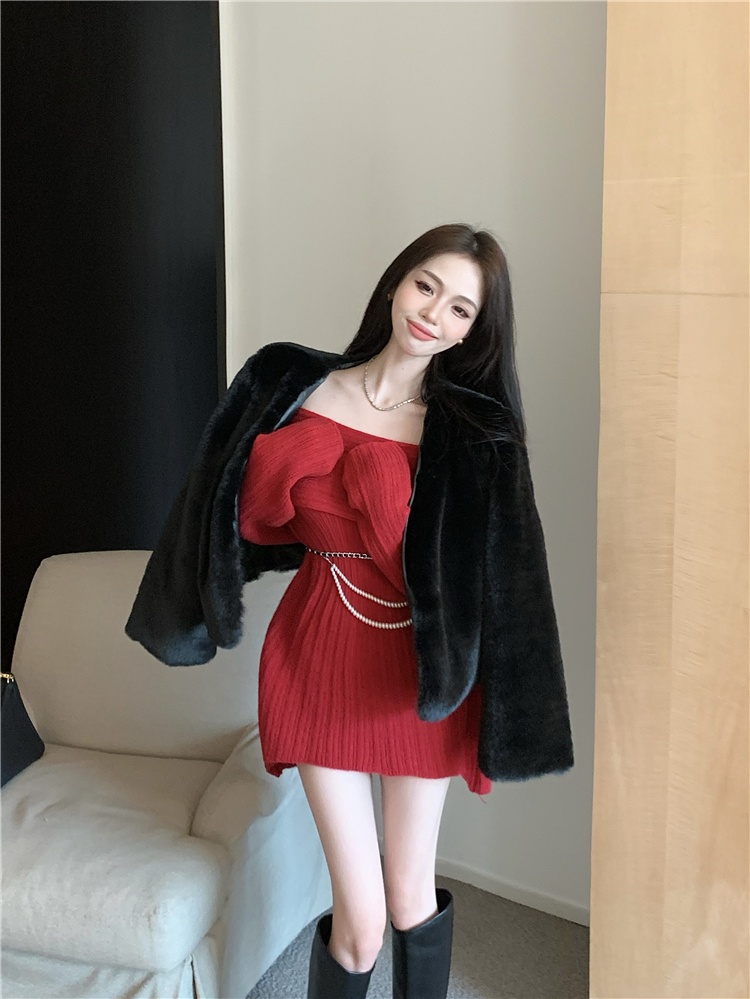 Strapless loose sweater long tops for women