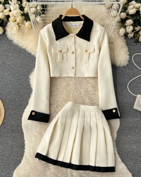France style coat long sleeve short skirt 2pcs set