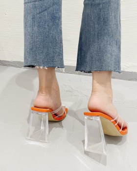 Crystal square head transparent slippers for women