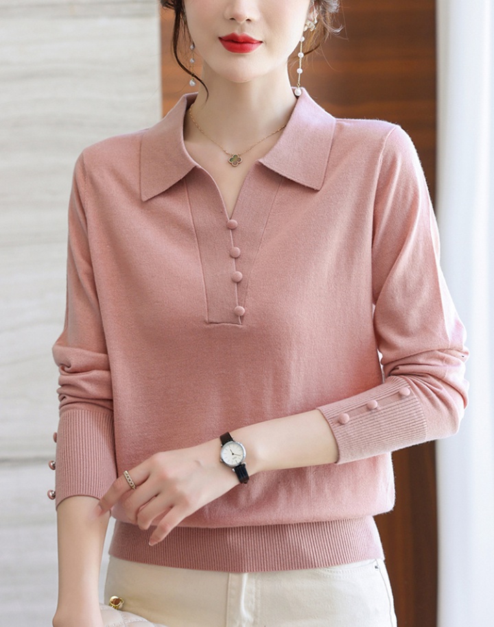Long sleeve V-neck Western style T-shirt loose silk tops for women