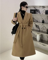 Two-sided cashmere overcoat camel woolen coat for women