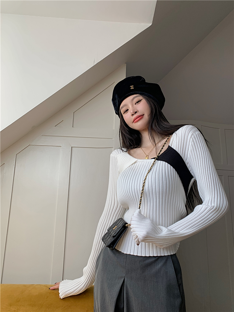 Korean style elasticity slim unique mixed colors sweater