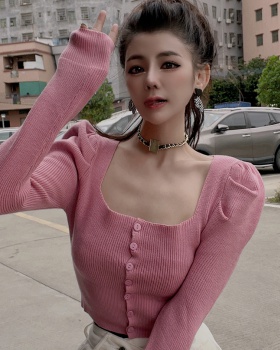 Autumn buckle tops fashion slim sweater for women