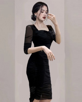 Autumn square collar dress package hip formal dress