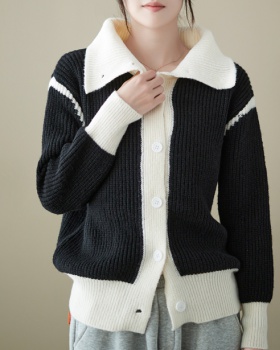 High collar sweater buckle cardigan for women