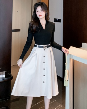 Western style long skirt slim dress 2pcs set for women