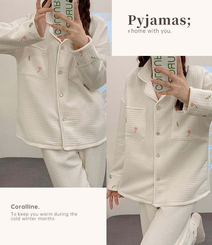 Thermal pajamas cardigan 2pcs set for women