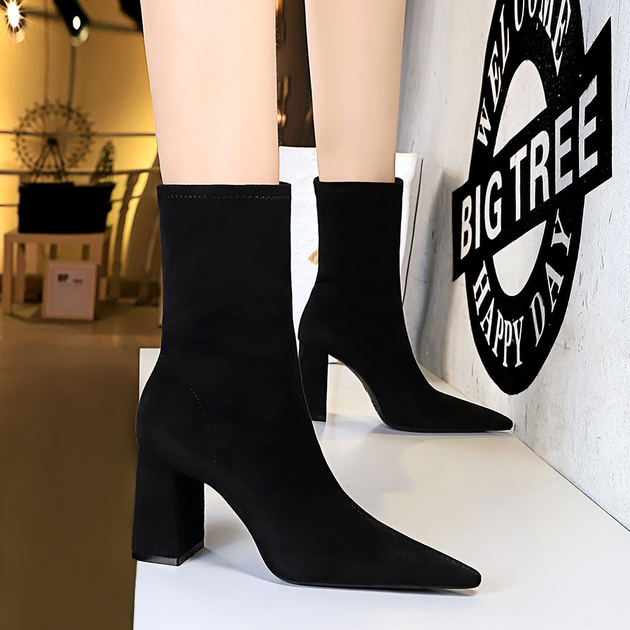 All-match pointed broadcloth fashion slim simple short boots